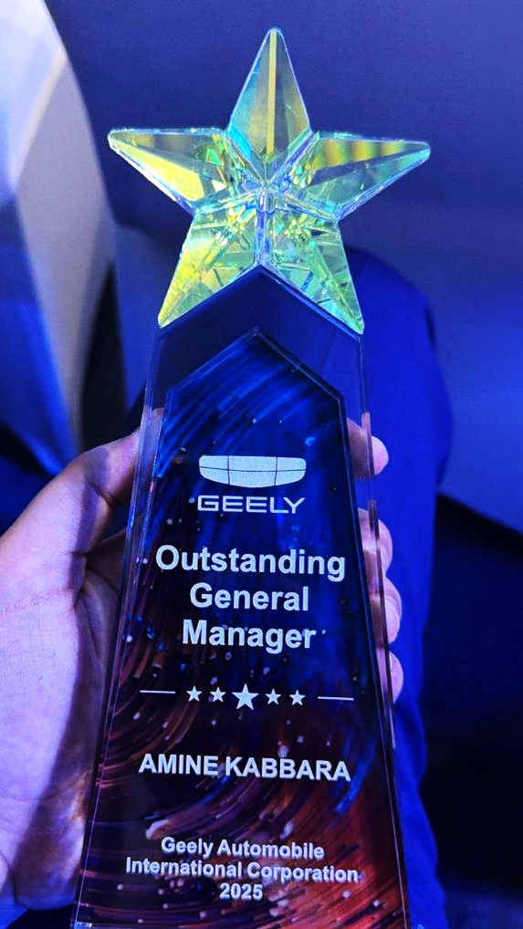 Amine Kabbara Wins Outstanding General Manager - Geely Award Plaque